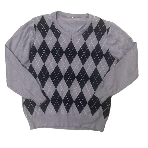 Women’s Argyle Cardigan Acadamia Preppy Sweater Y2K 90s Clueless Nerd Old Money - Picture 1 of 5
